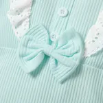 2pcs Baby Girl 100% Cotton Front Bow Decor Buttons Lace Ribbed Short-sleeve Jumpsuit and Headband Set  image 3