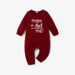 100% Cotton Letter and Heart Print Long-sleeve Gery Baby Jumpsuit Burgundy