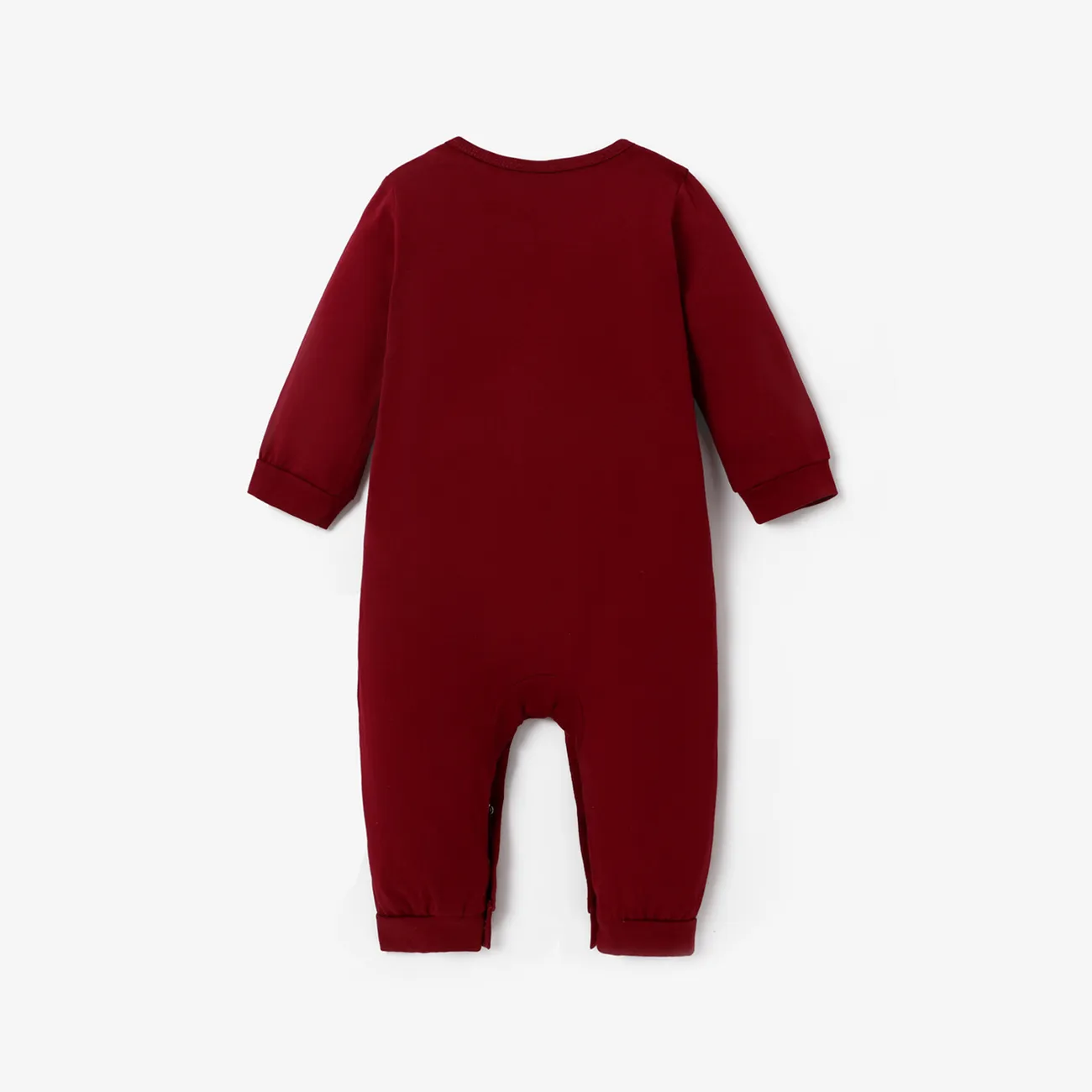 100% Cotton Letter and Heart Print Long-sleeve Gery Baby Jumpsuit Burgundy big image 1