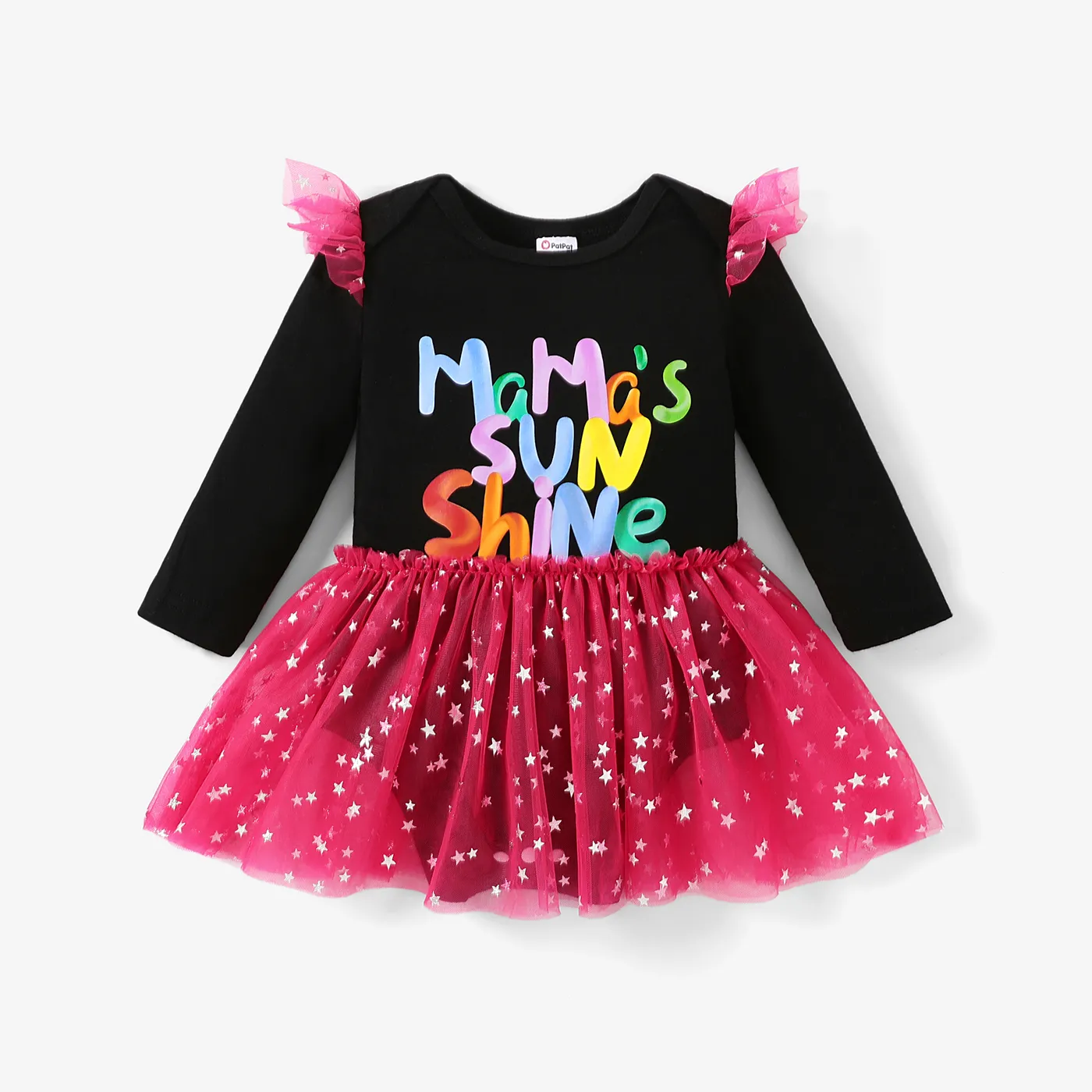 Baby Girl Letter Print Casual Long Sleeve Mesh Jumpsuits Pink big image 1