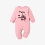 100% Cotton Letter and Heart Print Long-sleeve Gery Baby Jumpsuit Pink