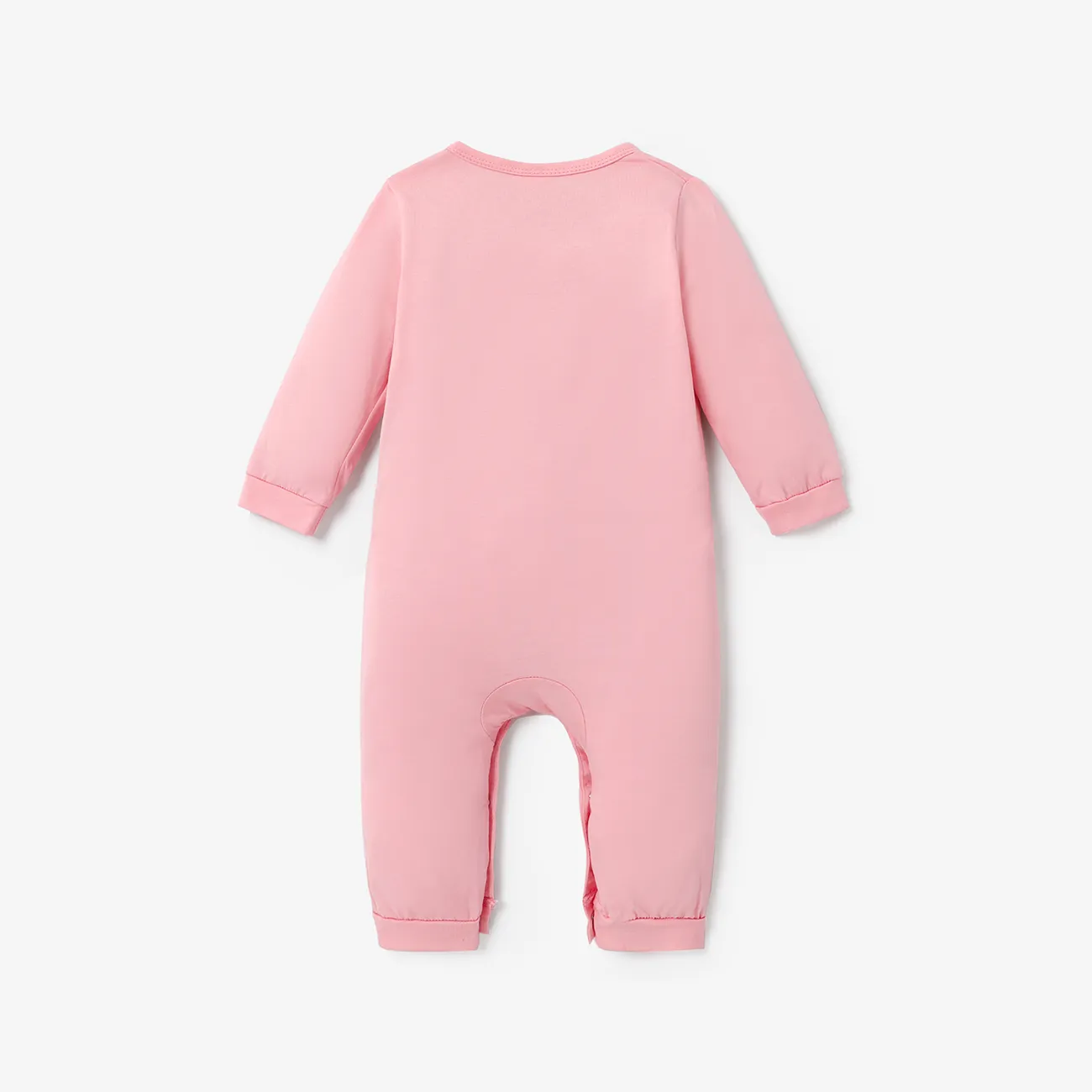 100% Cotton Letter and Heart Print Long-sleeve Gery Baby Jumpsuit Pink big image 1