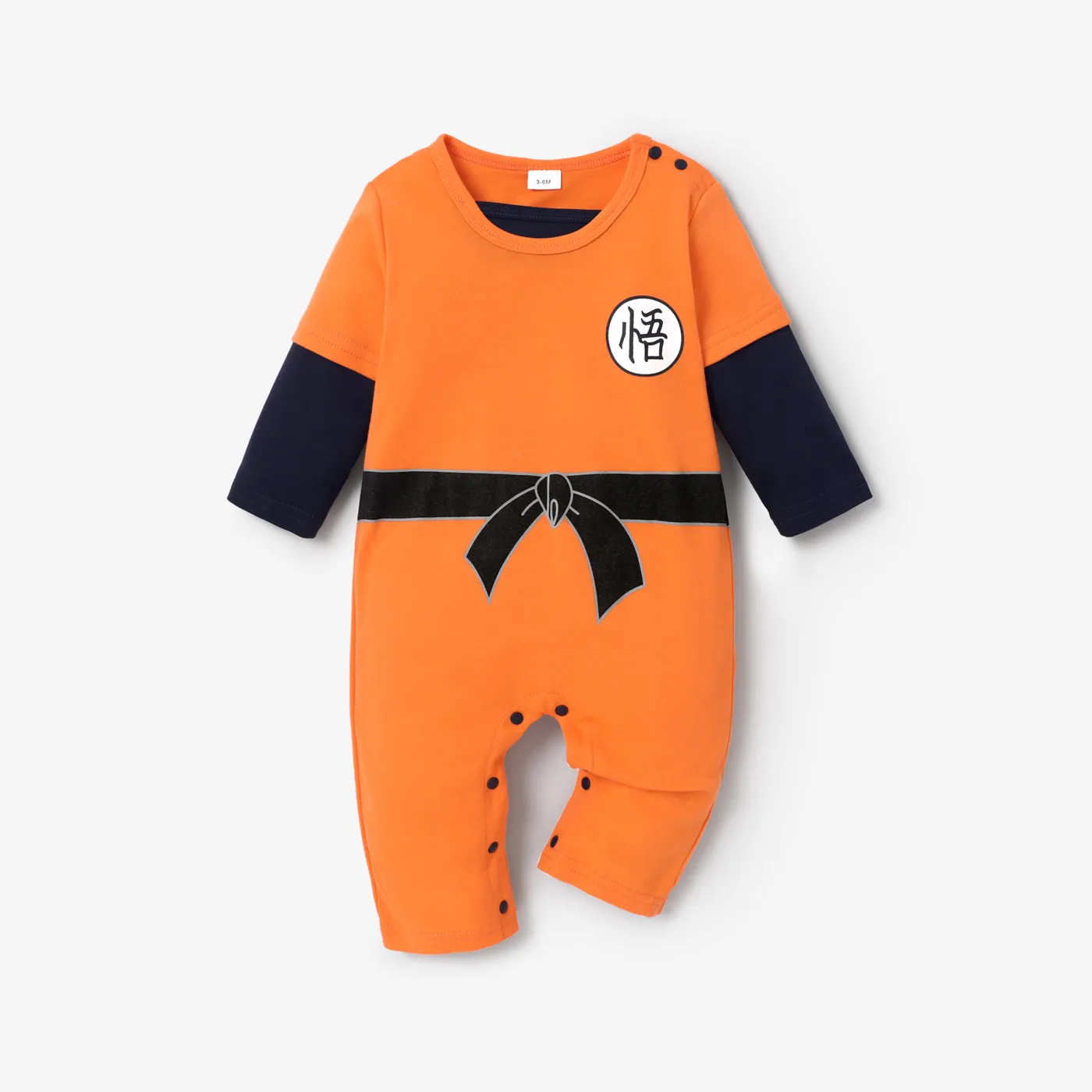 100% Cotton Kungfu Style Color Block Long-sleeve Orange Baby Jumpsuit