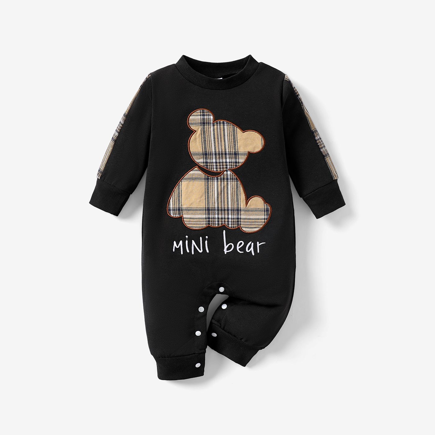 Baby Boy/Girl Plaid Bear & Letter Embroidered Long-sleeve Jumpsuit