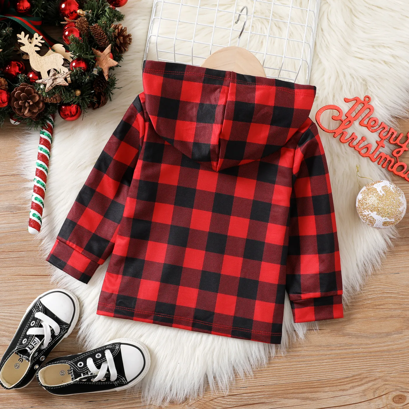 Toddler Boy/Girl Grid Hooded Jacket Red image 2
