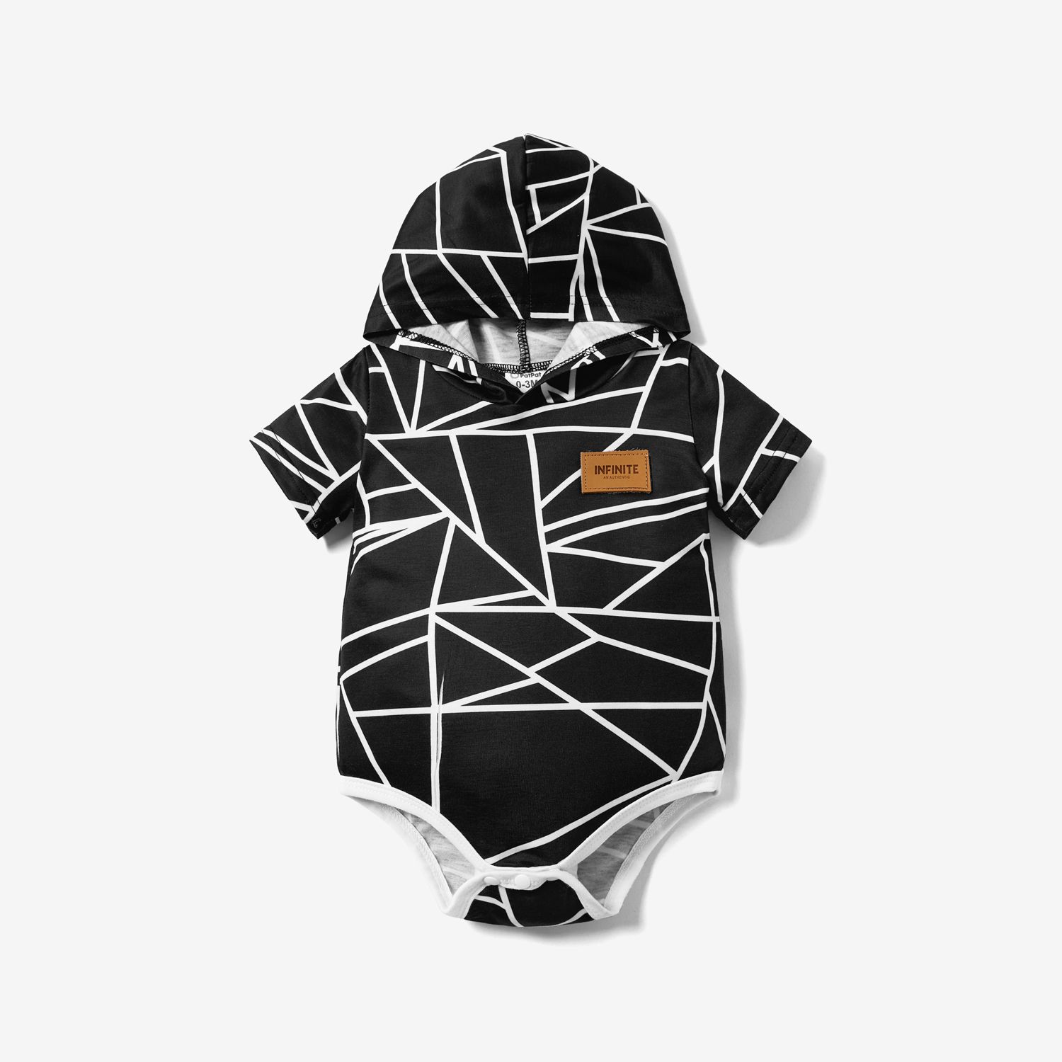 Baby Boy/Girl Badge Detail Allover Geo Print Hooded Short-sleeve Romper Or Pants