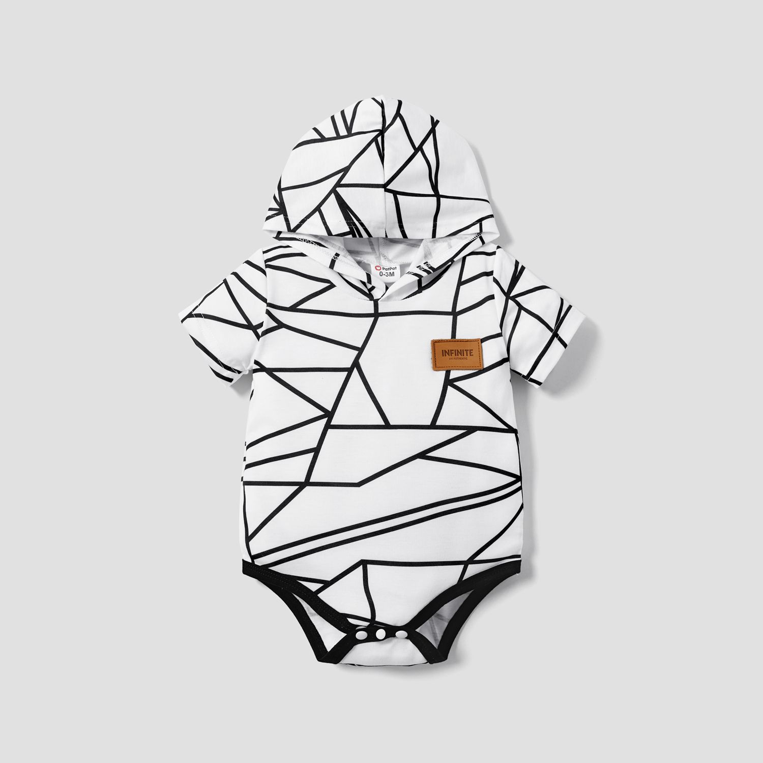 Baby Boy/Girl Badge Detail Allover Geo Print Hooded Short-sleeve Romper