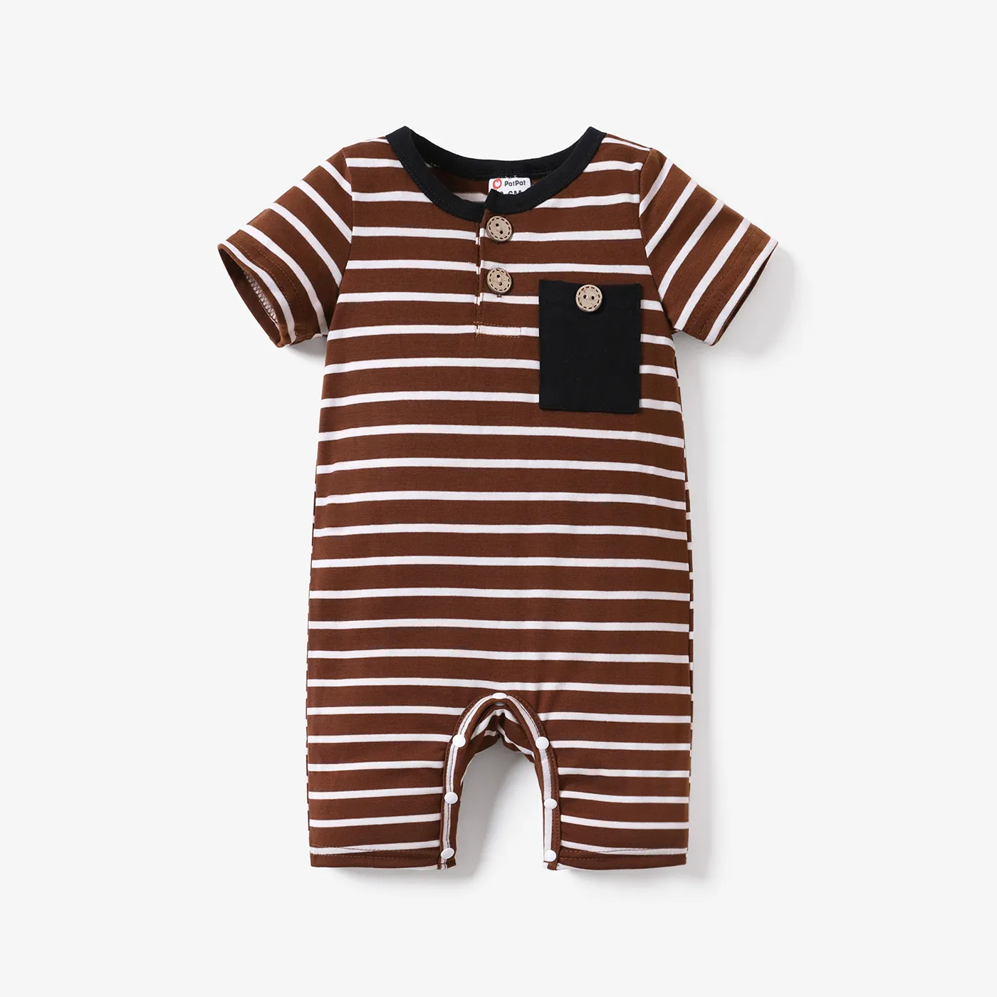 Bebé Menino Gola Henley Casual Manga curta Macacão Café