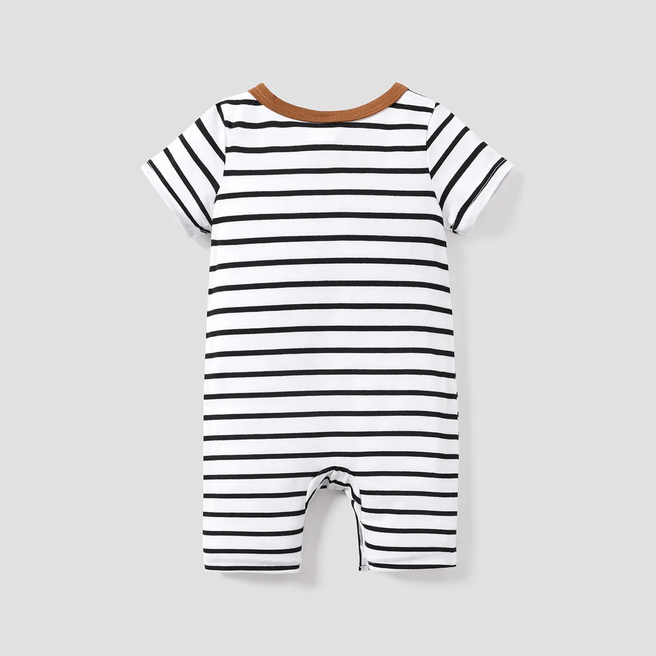 Baby Boy Striped Button Up Short-sleeve Jumpsuit White big image 1