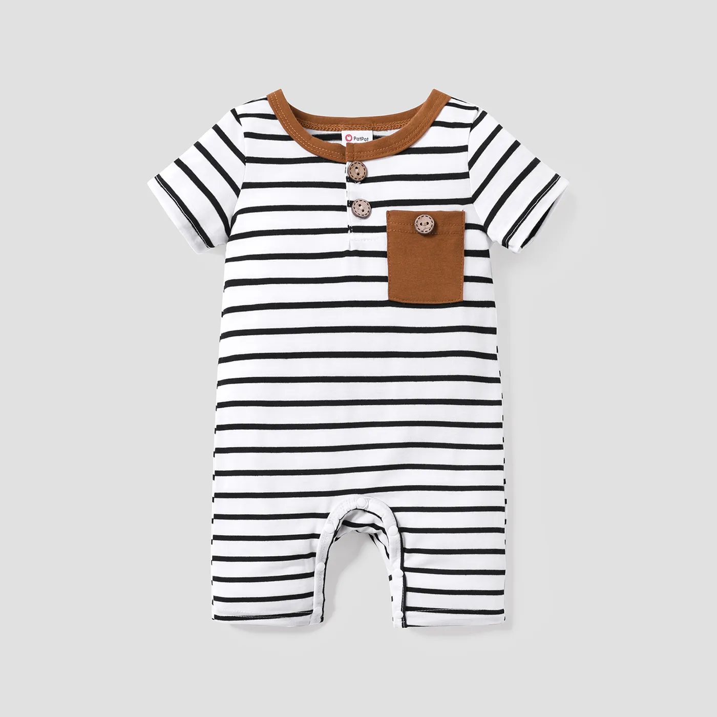 Bebé Menino Gola Henley Casual Manga curta Macacão Branco big image 1