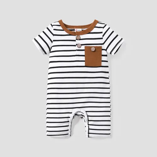 Baby Boy Striped Button Up Short-sleeve Jumpsuit