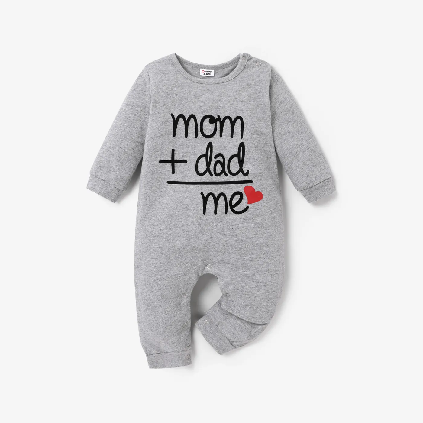 100% Cotton Letter And Heart Print Long-sleeve Gery Baby Jumpsuit