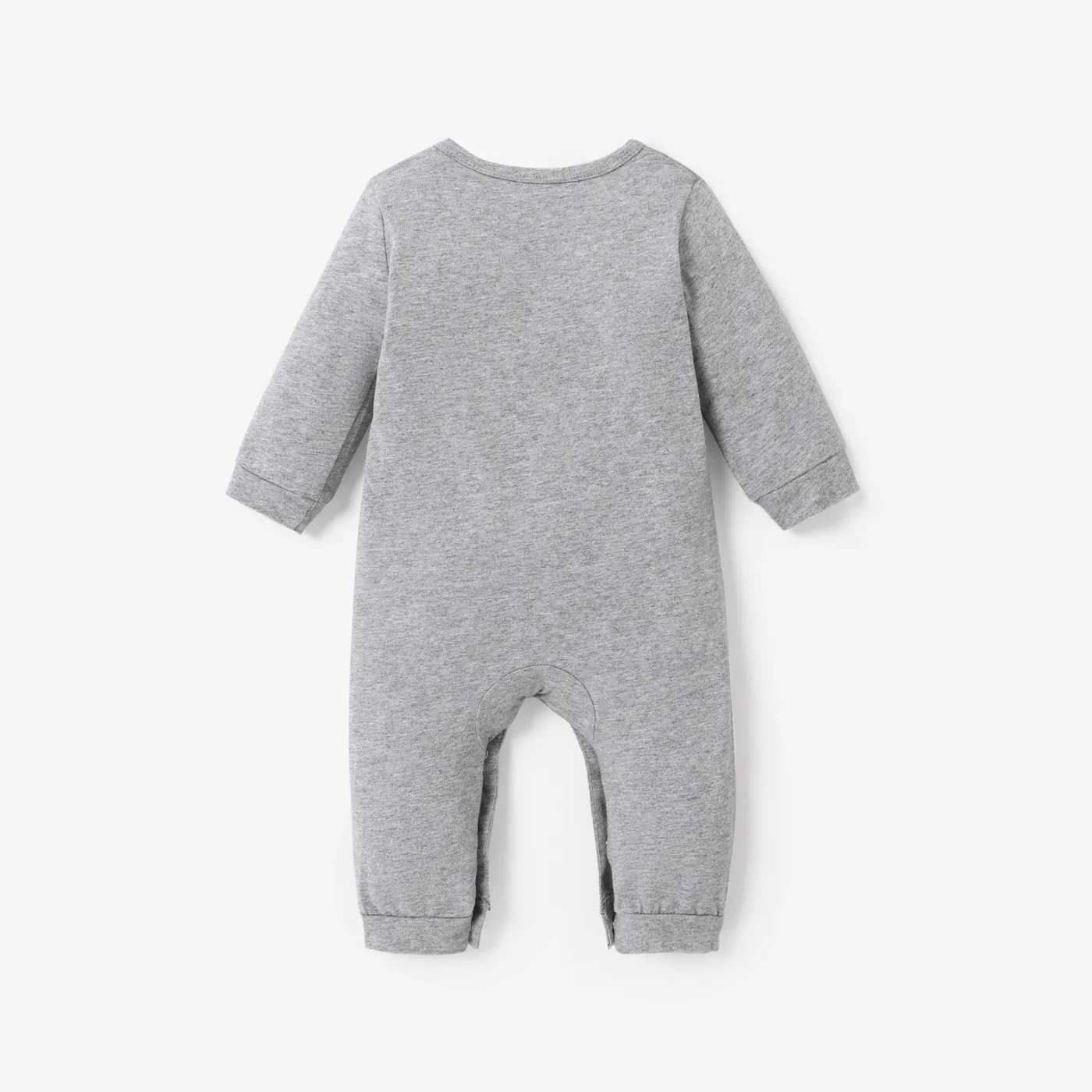 100% Cotton Letter and Heart Print Long-sleeve Gery Baby Jumpsuit Grey image 2
