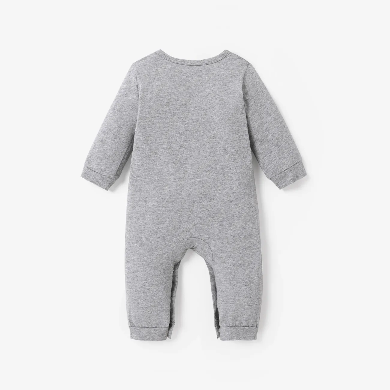 100% Cotton Letter and Heart Print Long-sleeve Gery Baby Jumpsuit Grey big image 1