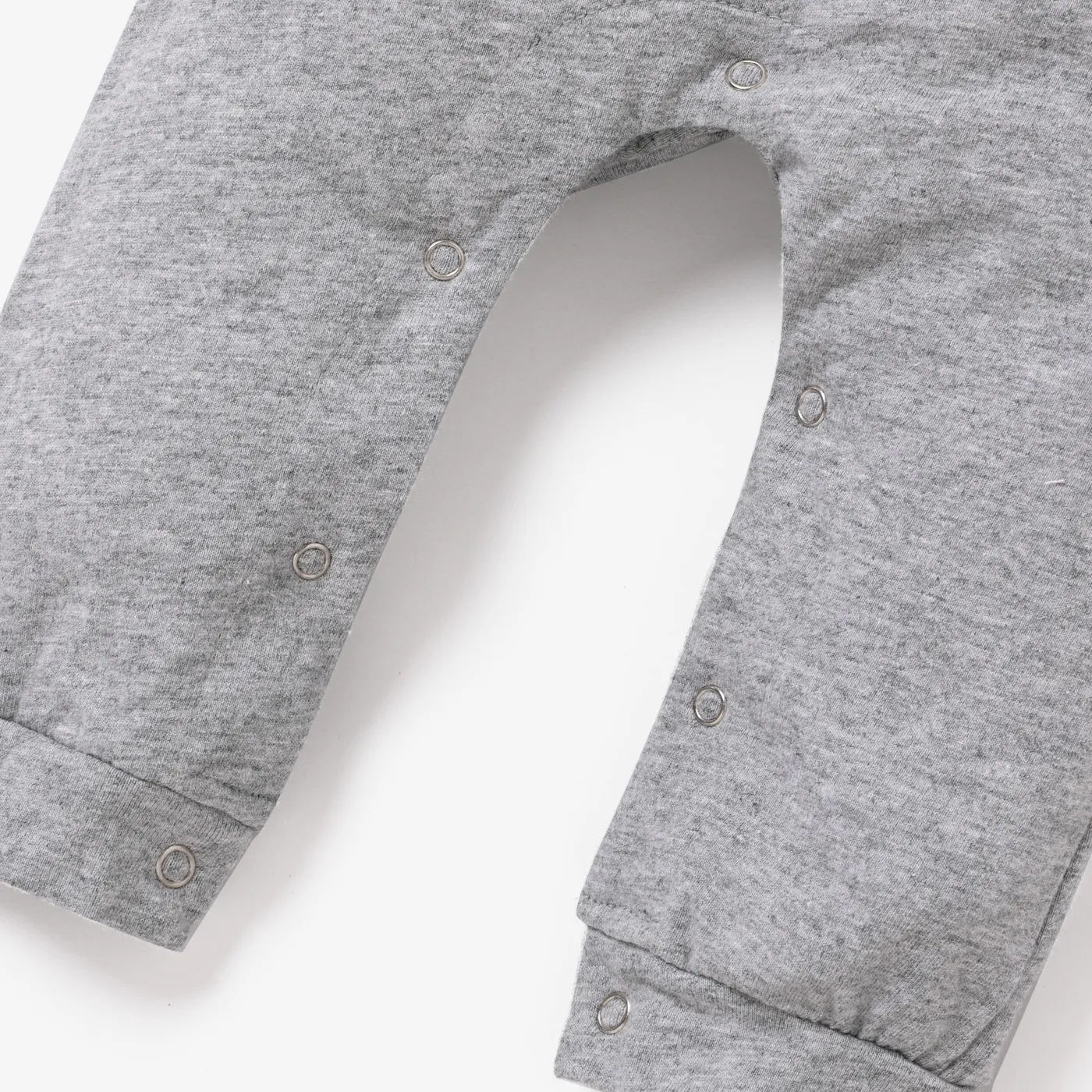 100% Cotton Letter and Heart Print Long-sleeve Gery Baby Jumpsuit Grey image 5