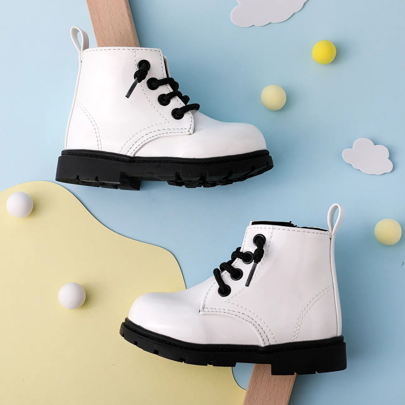 Toddler / Kid Side Zipper Lace Up Front White Boots White big image 1