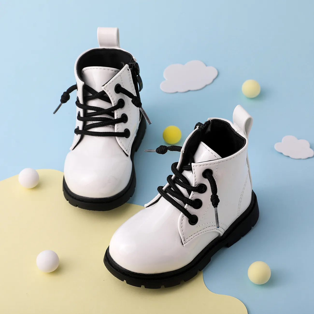 Toddler / Kid Side Zipper Lace Up Front White Boots White big image 1