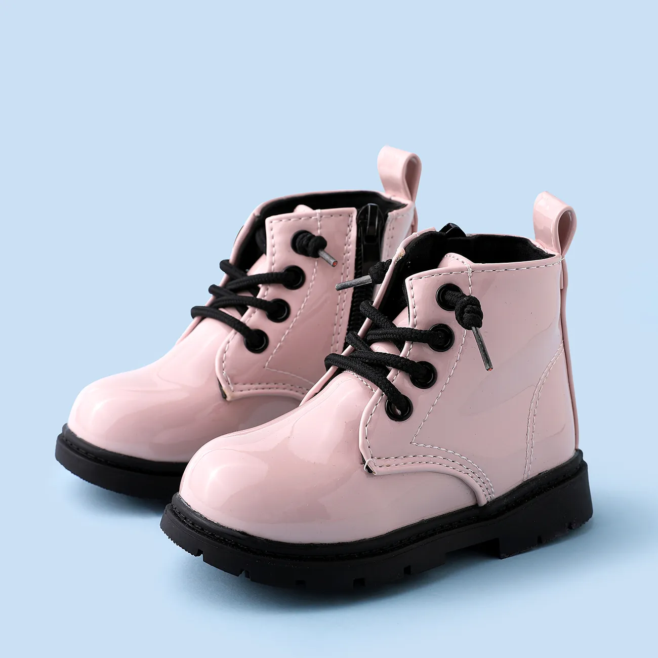 Toddler / Kid Side Zipper Lace Up Front Pink Boots(2 versions shipped randomly) Pink big image 1