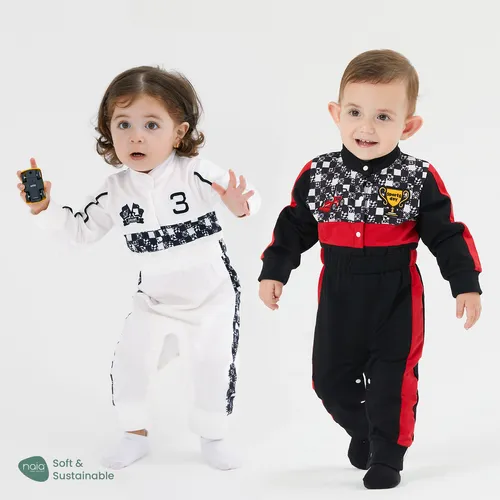 Baby Boy/Girl Bold Color-blocking Sporty Grid/Houndstooth Jumpsuit 