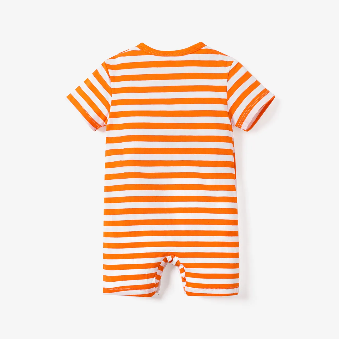 100% Cotton Fox Stripe Print Short-sleeve Orange Baby Romper Orange big image 1