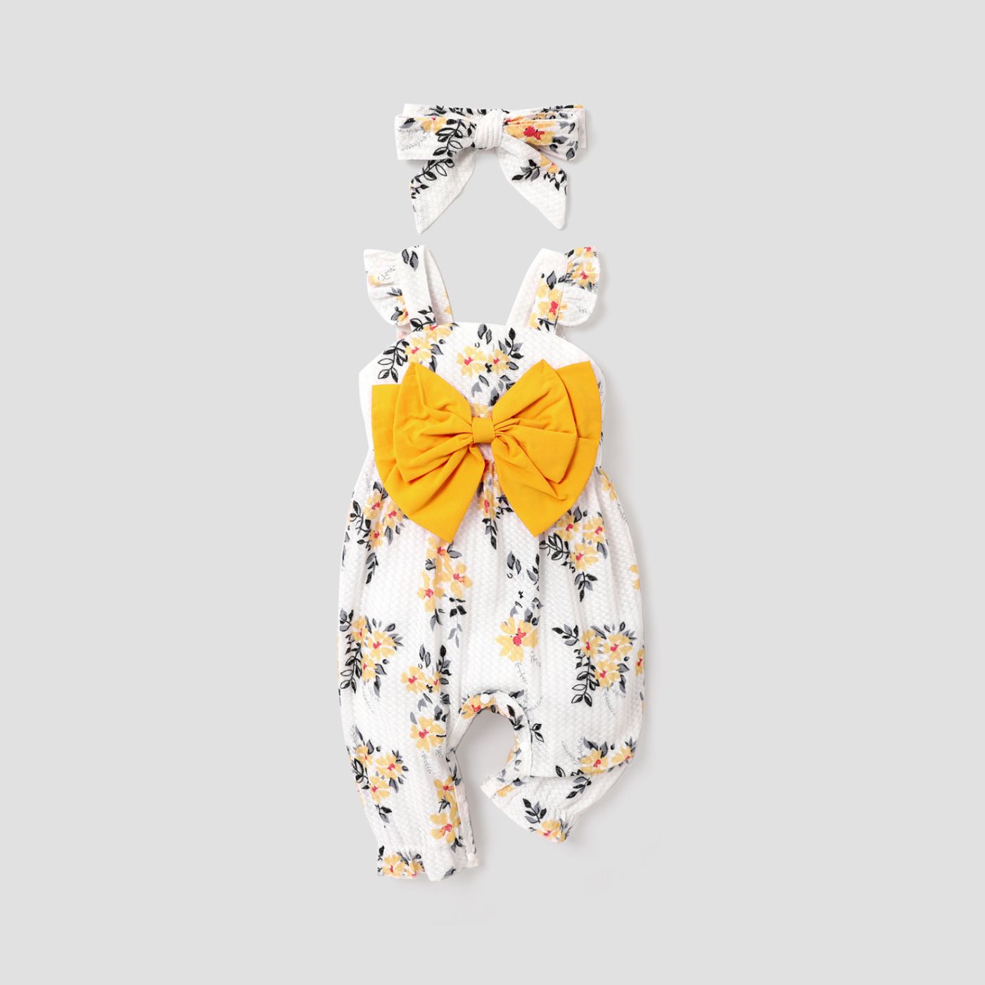 

Baby Girl Floral Print Bow Decor Jumpsuit with Headband