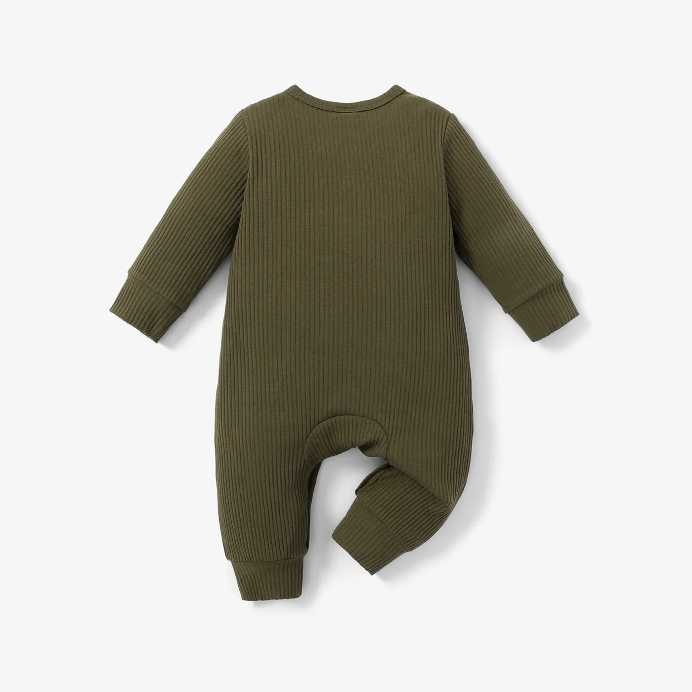 Baby Boy/Girl 95% Cotton Ribbed Long-sleeve Button Up Jumpsuit Army green image 2
