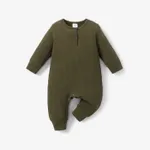 Baby Boy/Girl 95% Cotton Ribbed Long-sleeve Button Up Jumpsuit Army green