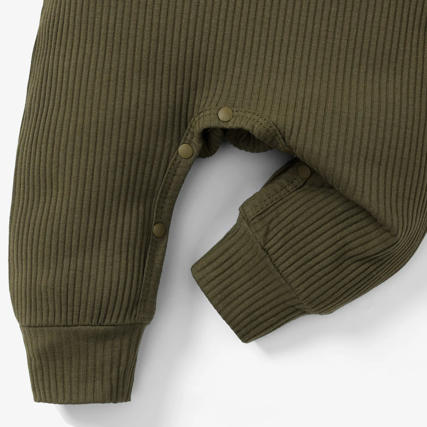 Baby Boy/Girl 95% Cotton Ribbed Long-sleeve Button Up Jumpsuit Army green image 4