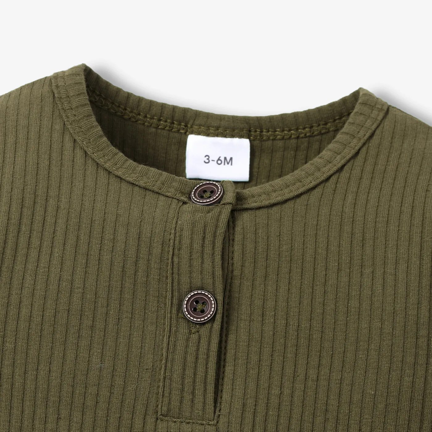 Baby Boy/Girl 95% Cotton Ribbed Long-sleeve Button Up Jumpsuit Army green image 3
