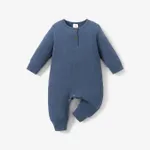 Baby Boy/Girl 95% Cotton Ribbed Long-sleeve Button Up Jumpsuit Blue