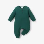 Baby Boy/Girl 95% Cotton Ribbed Long-sleeve Button Up Jumpsuit Dark Green