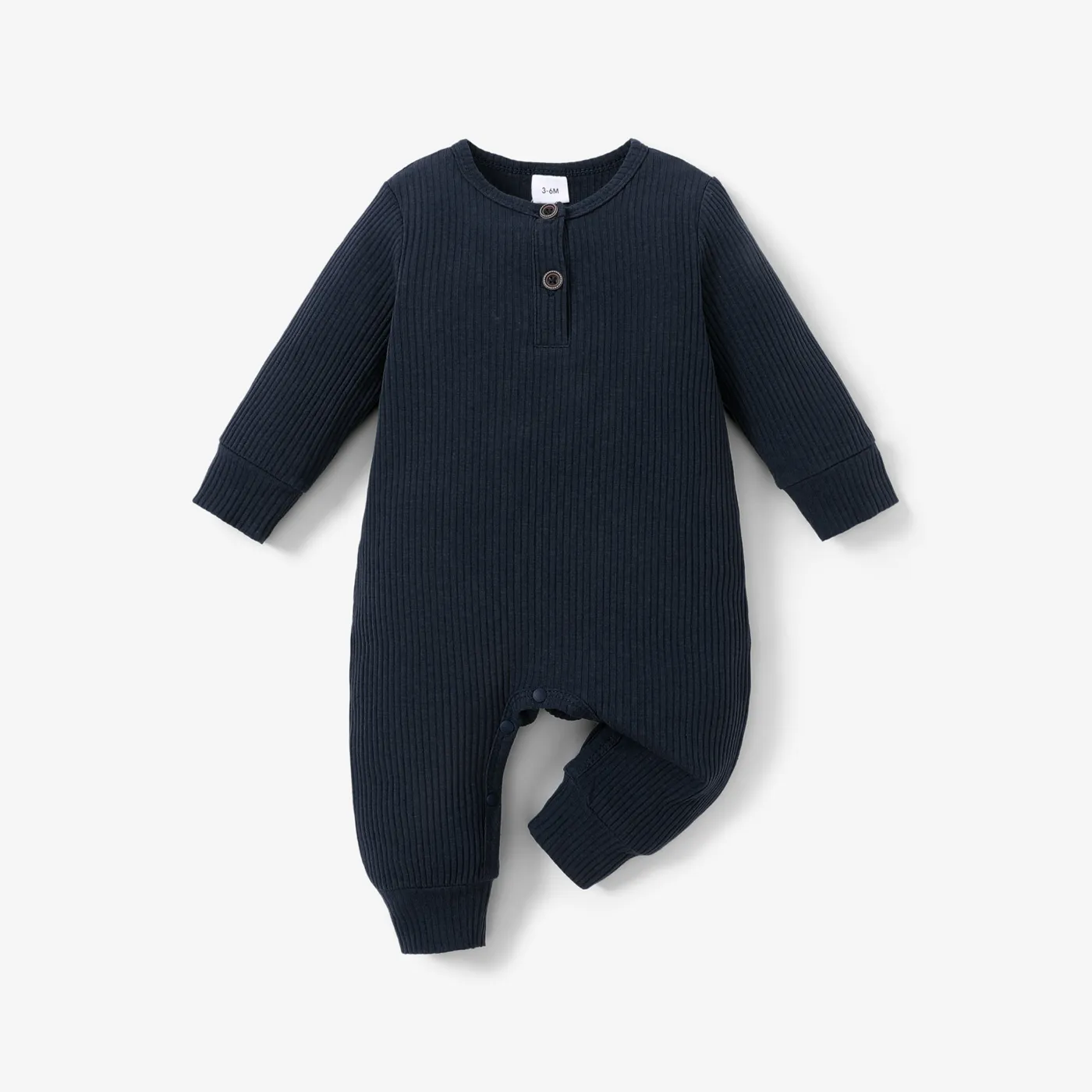 Baby Boy/Girl 95% Cotton Ribbed Long-sleeve Button Up Jumpsuit Dark Blue