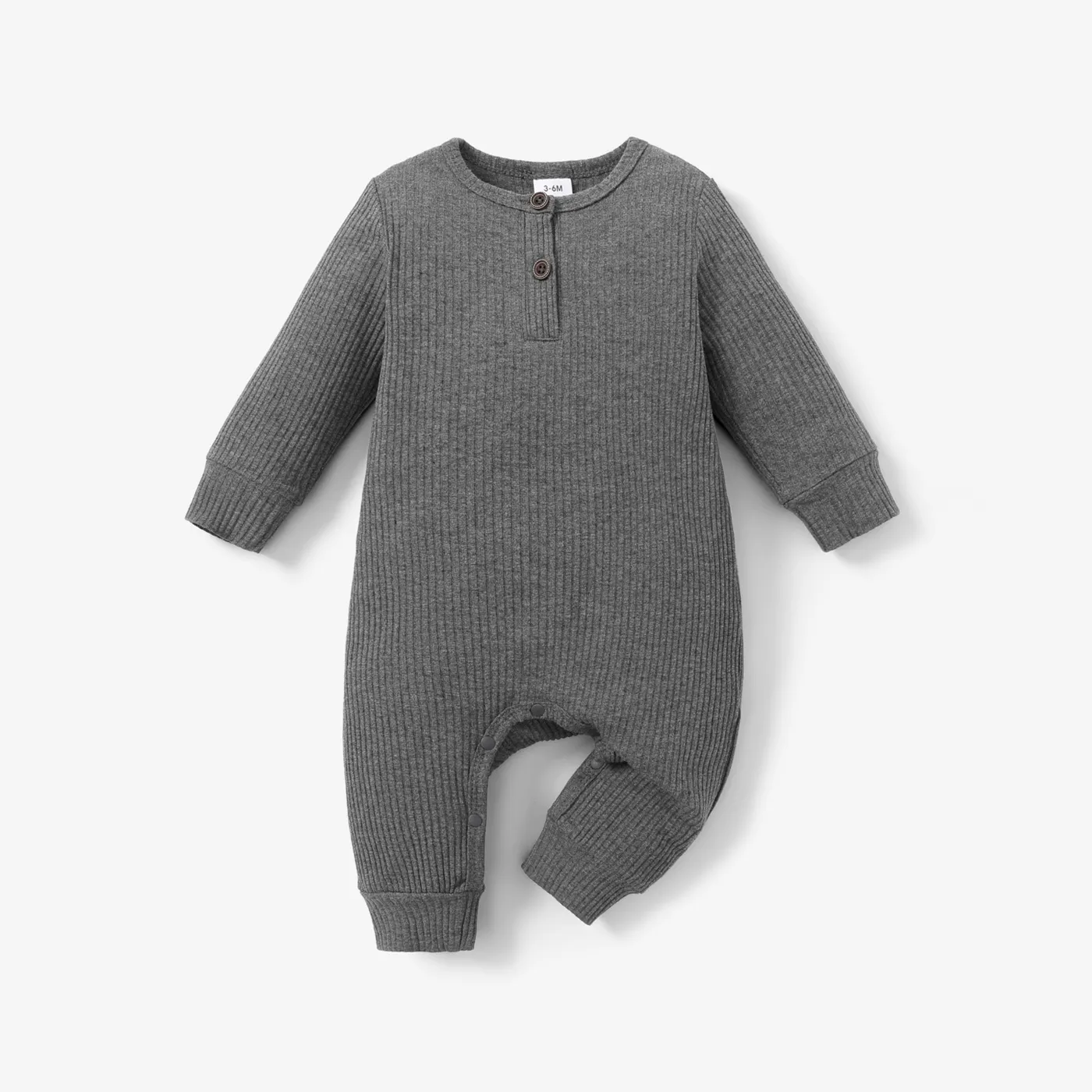 Baby Boy/Girl 95% Cotton Ribbed Long-sleeve Button Up Jumpsuit Dark Grey