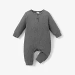 Baby Boy/Girl 95% Cotton Ribbed Long-sleeve Button Up Jumpsuit Dark Grey
