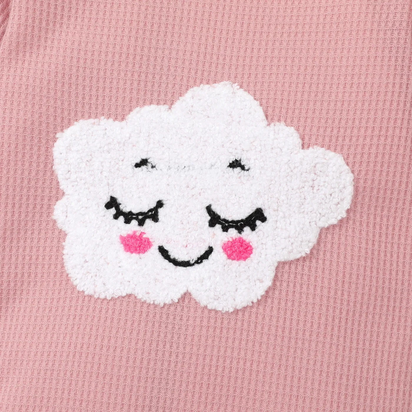 Baby Girl Embroidered Detail Ruffle Trim Long-sleeve Waffle Jumpsuit  image 4