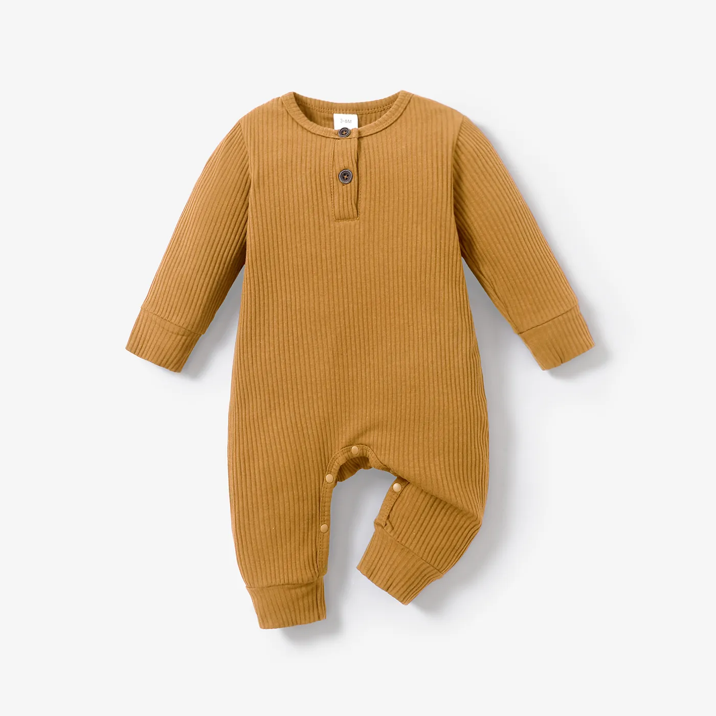 Baby Boy/Girl 95% Cotton Ribbed Long-sleeve Button Up Jumpsuit Ginger