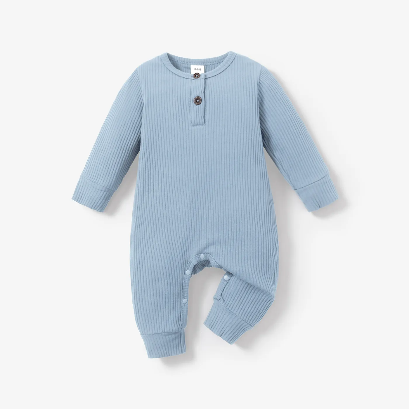 Baby Boy/Girl 95% Cotton Ribbed Long-sleeve Button Up Jumpsuit Light Blue