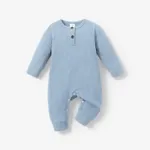 Baby Boy/Girl 95% Cotton Ribbed Long-sleeve Button Up Jumpsuit Light Blue
