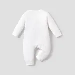 Baby Boy/Girl 95% Cotton Ribbed Long-sleeve Button Up Jumpsuit White image 2