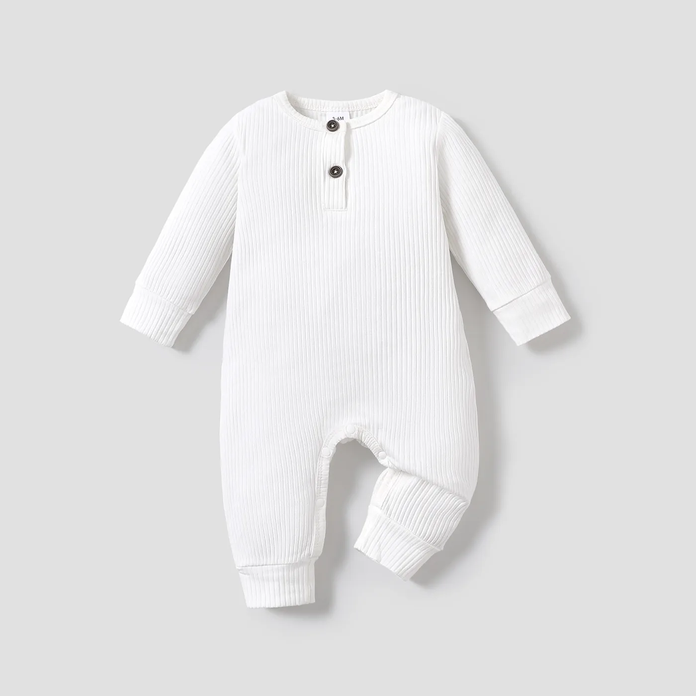 Baby Boy/Girl 95% Cotton Ribbed Long-sleeve Button Up Jumpsuit White