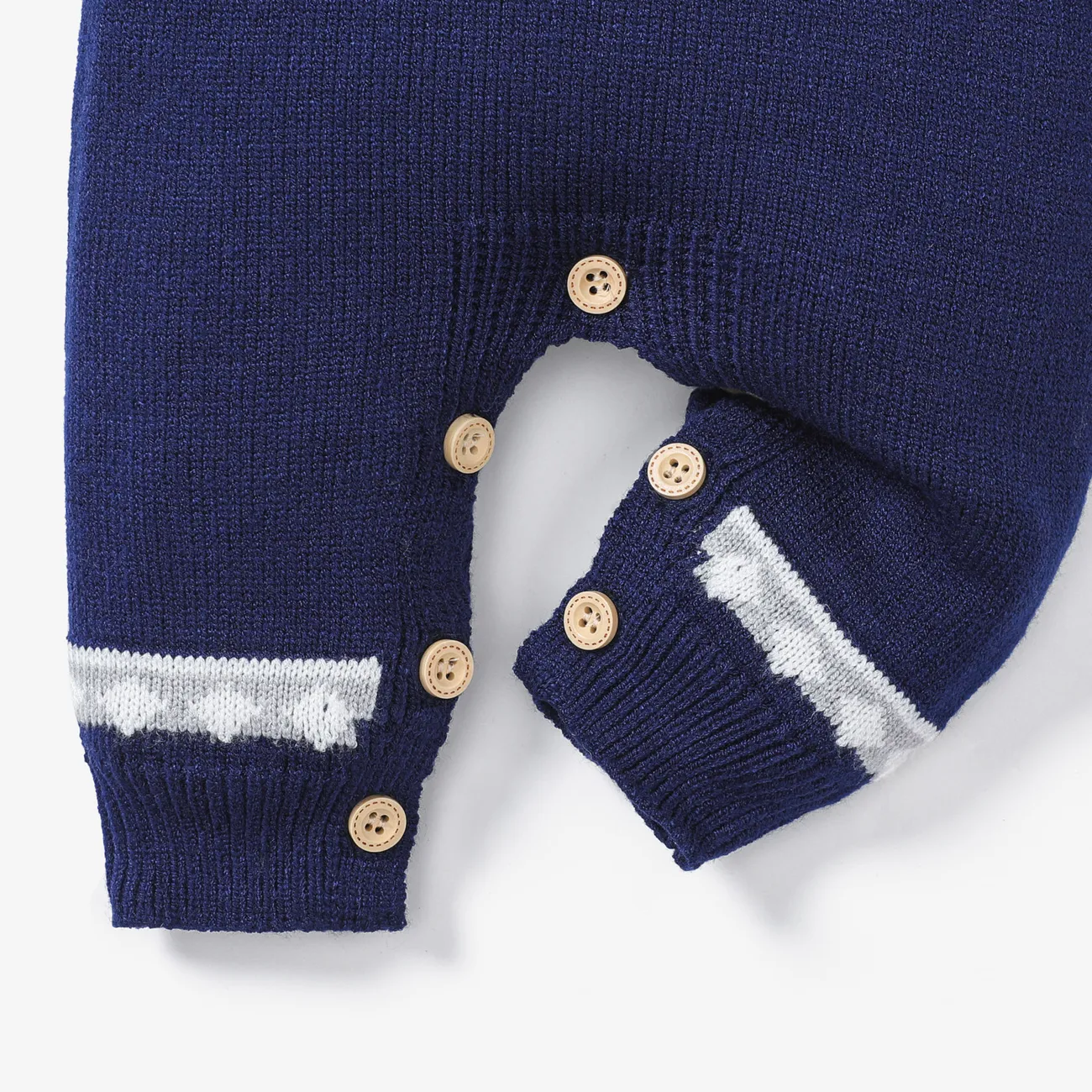 Baby Boy Long-sleeve Argyle Pattern Grey Knitted Jumpsuit Dark Blue big image 1