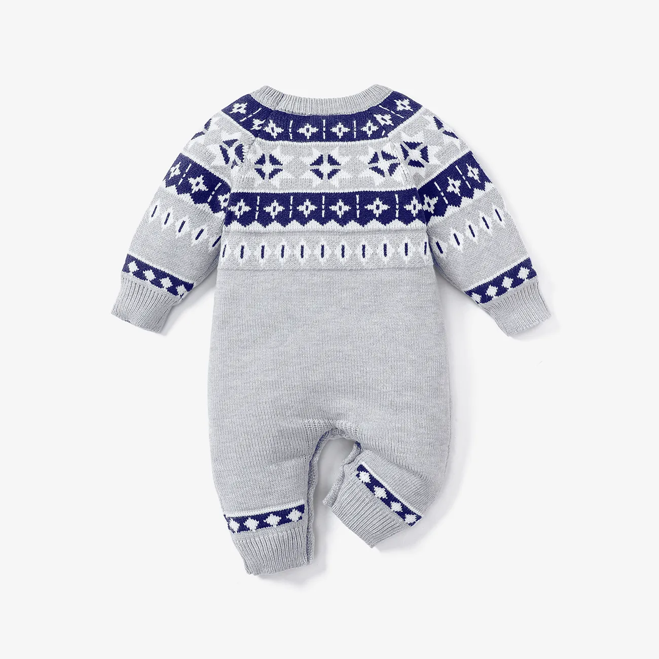 Baby Boy Long-sleeve Argyle Pattern Grey Knitted Jumpsuit Grey big image 1