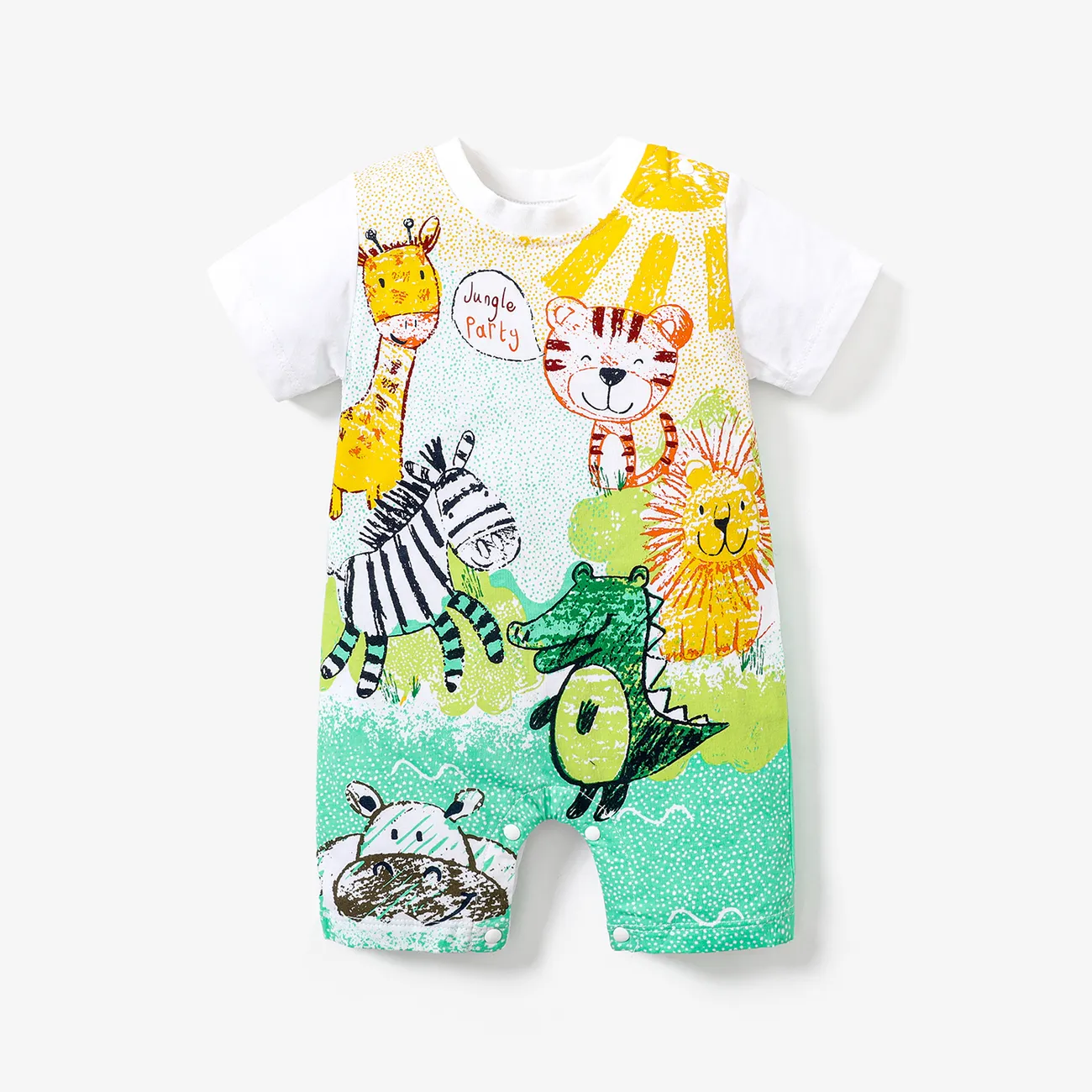 100% Cotton Animal Print Short-sleeve Baby Romper Multi-color big image 1