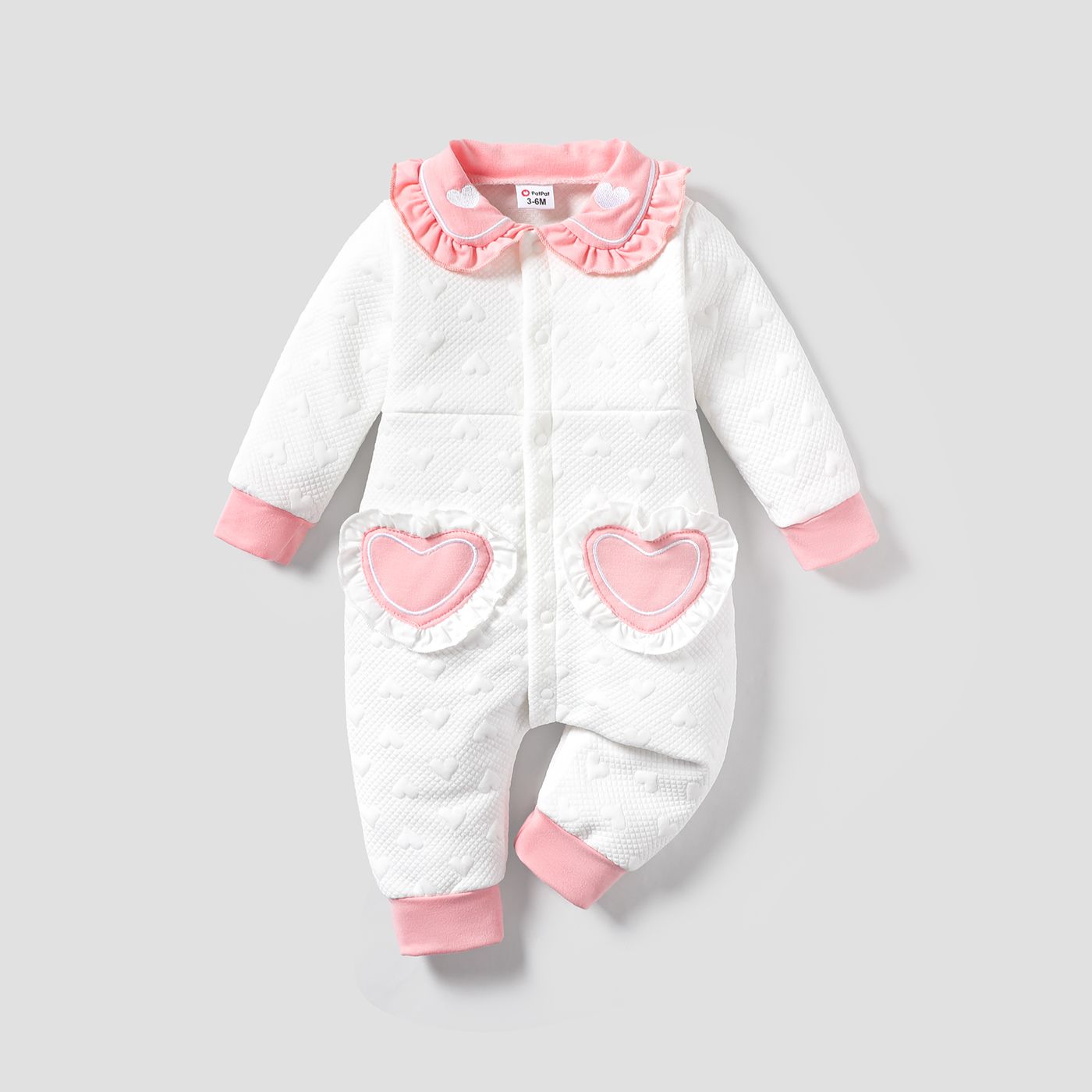 

95% Cotton Baby Girl Sweet Heart Long Sleeve Lapel Collar Jumpsuit