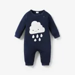 100% Cotton Moon or Cloud Print Long-sleeve Baby Jumpsuit Dark Blue/white