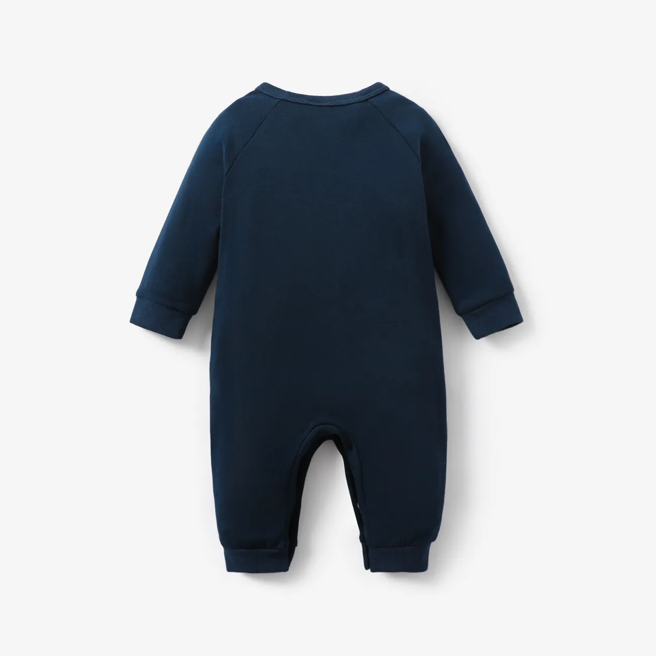 100% Cotton Moon or Cloud Print Long-sleeve Baby Jumpsuit Dark Blue big image 1