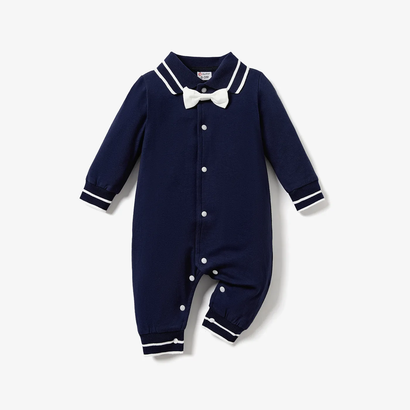Baby Boy 95% Cotton Polo Neck Long-sleeve Gentleman Bow Tie Jumpsuit  big image 1