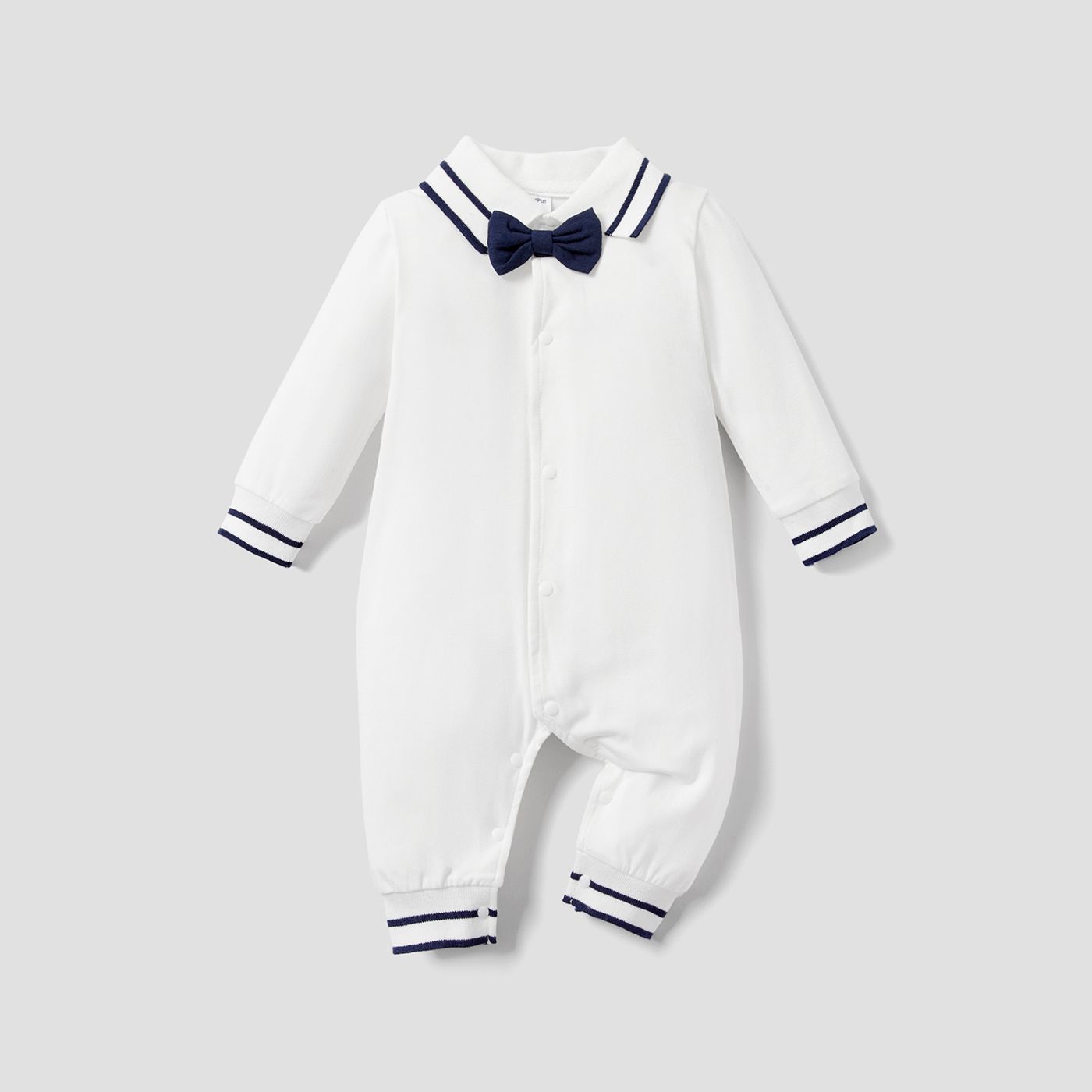 Baby Boy 95% Cotton Polo Neck Long-sleeve Gentleman Bow Tie Jumpsuit