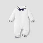 Baby Boy 95% Cotton Polo Neck Long-sleeve Gentleman Bow Tie Jumpsuit White