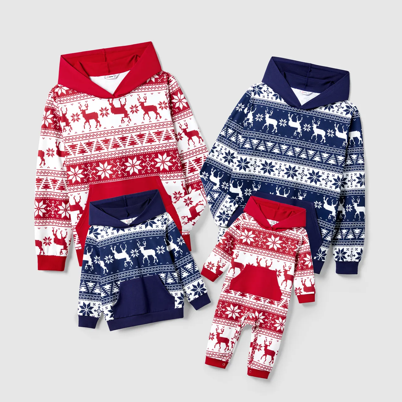 Christmas Family Matching Reindeer & Snowflake Allover Print Long-sleeve Hooded Tops Multi-color big image 1